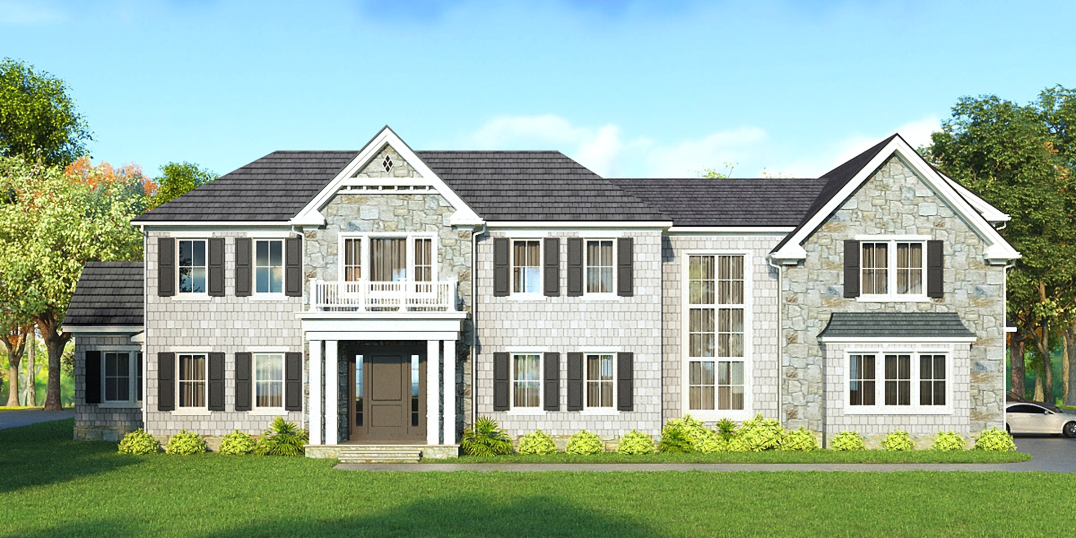 86 Minnisink Road exterior angle view with stone and shingle detail