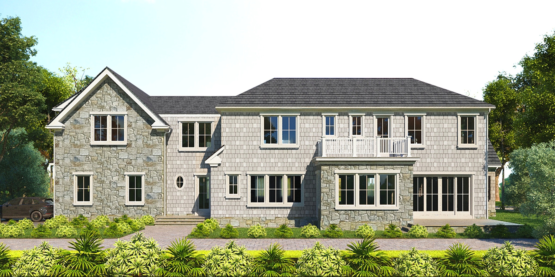Front elevation with shingle and stone