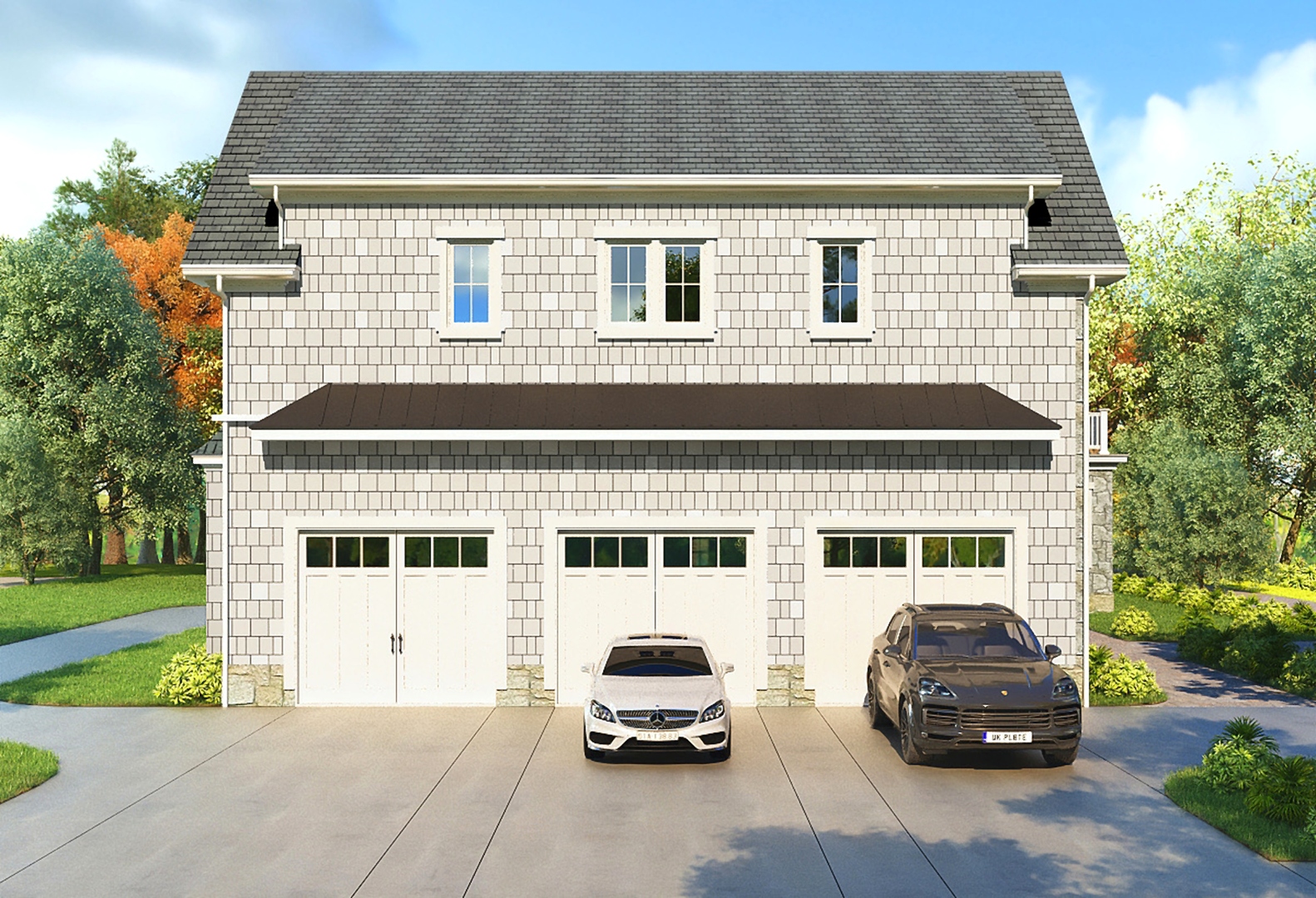 Three-car garage